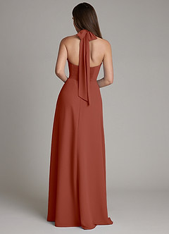 Azazie Myra Vestidos de madrinha de casamento Vestido Castanho Aloirado de Chiffon de Linha A com Pescoço alto image2