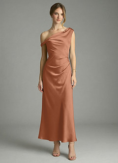 Azazie Emerson Bridesmaid Dresses Bronzer Mermaid Off the Shoulder Stretch Satin Dress image5