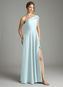 Azazie Melanie Suknie dla druhen Linia A Zza ramienia Satyna elastyczna Do ziemi Sukienka image5