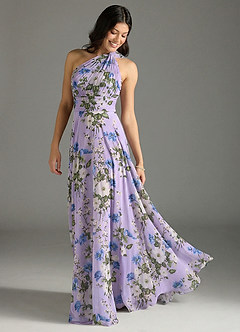 Azazie Charlize Bridesmaid Dresses Lilac Floral A-Line One Shoulder Chiffon Dress image1