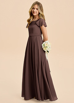 Azazie Cady Junior Ganache A-Line Pleated Chiffon Dress image7