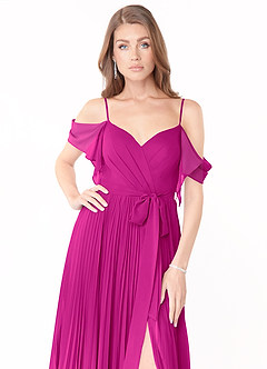 Azazie Lyney Brautjungfernkleider A-Linie Schulterfrei Chiffon Kleid Fuchsia image6