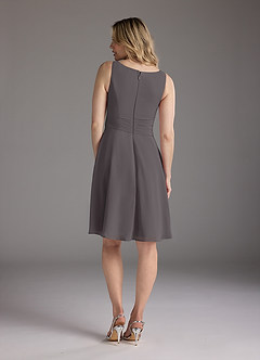 Azazie Shirley Mother of the Bride Dresses Steel Grey A-Line Scoop Pleated Chiffon Dress image6