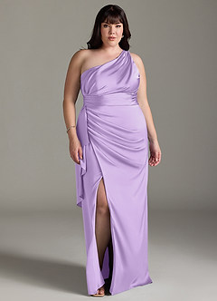 Azazie Maive Bridesmaid Dresses Lilac Sheath Ruched Stretch Satin Dress image10