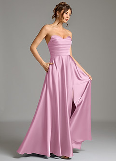 Azazie Ayla Abiti da Damigella Abito A-Line in Raso Elasticizzato Corsetto Rosa Confetto image6