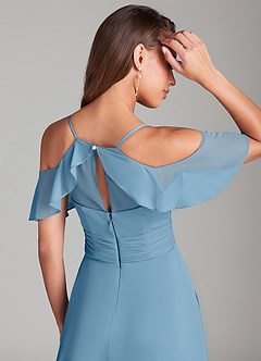 Azazie Dakota Bridesmaid Dresses Steel Blue A-Line Off the Shoulder Mesh Dress image2
