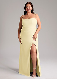 Azazie Leonis Robes de demoiselle d'honneur Robe Fourreau Convertible en Mousseline de soie Sans bretelles Sorbet Citron image9