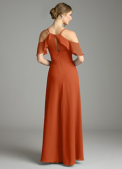 Azazie Dakota Bridesmaid Dresses Burnt Orange A-Line V-Neck Pleated Chiffon Dress image2
