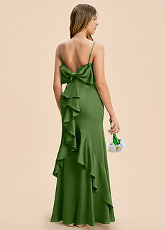 Azazie Lioren Junior Basil Sheath Bow Stretch Satin Dress image1