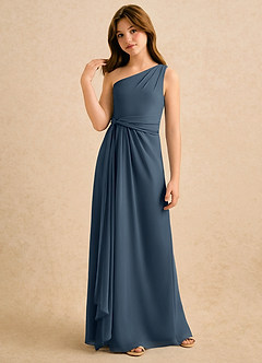 Azazie Tilda Girls Formal Blomsterpigekjoler Skede Én skulder Chiffon Gulv-længde Kjole image4