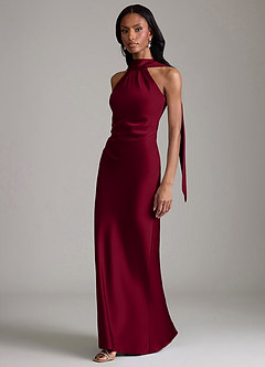 Azazie Cassiana Jurken voor bruidsmeisjes Jurk van Stretch Satijn met Zeemeermin Geplooid Bourgondië image5