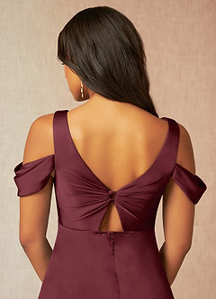 Azazie Rhea Zwangerschaps Bruidsmeisjekleding A-Lijn Off The Shoulder Geplooid Stretch Satijn Vloerlengte Jurk image7