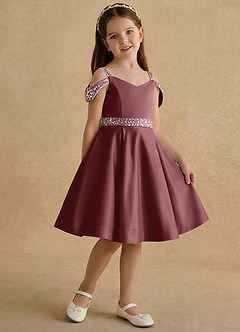 Azazie Judi Jurken voor bloemenmeisjes A-Lijn Jurk van Mat Satijn Woestijnroos image4