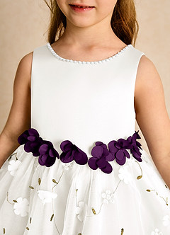 Azazie Starri Flower Girl Dresses Ivory Grape Ball-Gown Beaded Matte Satin Dress image8