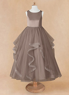 Azazie Sofia Flower Girl Dresses Taupe A-Line Beaded Tulle Dress image8
