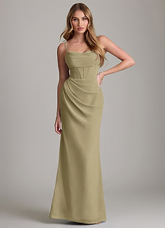 Azazie Mai Bridesmaid Dresses Moss Green Sheath Pleated Chiffon Dress image1