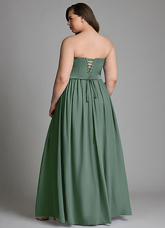 Azazie Cadence At-home Try On Dresses Eucalyptus A-Line Corset Stretch Satin Convertible Dress image12