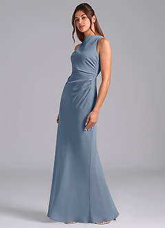 Azazie Evadne Robes de demoiselle d'honneur Robe Trapèze en Mousseline de soie Plissée Violet Crépusculaire image1