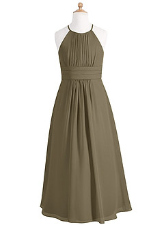 Azazie Bonnie Junior Robe Trapèze en Mousseline de soie Plissée Vert Saule image5