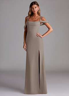 Azazie Callan Bridesmaid Dresses Taupe Mermaid Pleated Chiffon Convertible Dress image1