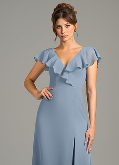 Azazie Kimmy Brautjungfernkleider Eine Linie Gestreift Chiffon Kleid Staubblau image5