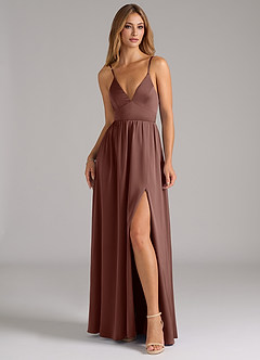 Azazie Aaida Robes de demoiselle d'honneur Robe Trapèze en Satin extensible Corset Expresso image4