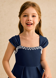 Azazie Yosemite Flower Girl Dresses Dark Navy Ball-Gown Sweetheart Neckline Matte Satin Dress image7