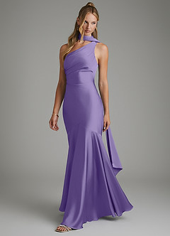 Azazie Amara Vestidos de damas de honor Vestido Tahití de Satén Elástico de Corte Sirena con Un hombro image5