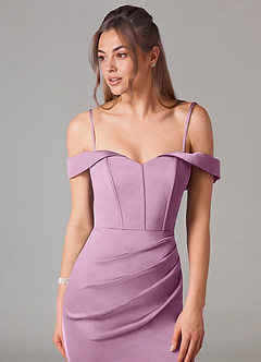 Azazie Everly Bridesmaid Dresses Wisteria Mermaid Off the Shoulder Stretch Satin Convertible Dress image2