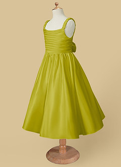 Azazie Cutie Pie Flower Girl Dresses Lemongrass A-Line Pleated Matte Satin Dress image6