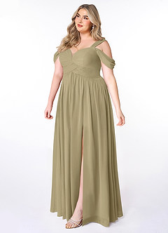 Azazie Lianne Bridesmaid Dresses Moss Green A-Line Off the Shoulder Chiffon Dress image3