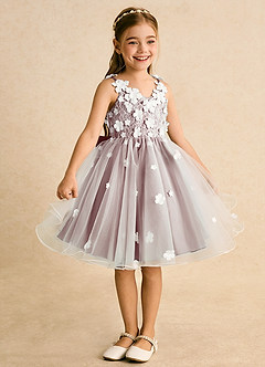 Azazie Junebug vestidos de niña de las flores Vestido de Marfil Rosa Empolvado de Tul de Princesa con Encaje image5