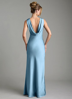 Azazie Aussie Bridesmaid Dresses Steel Blue Sheath Pleated Stretch Satin Dress image2