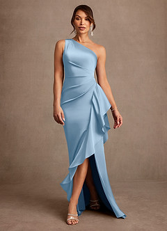Azazie Yvette Mother of the Bride Dresses Powder Blue Sheath One Shoulder Stretch Satin Dress image3