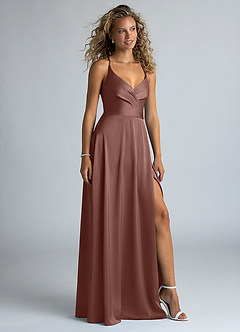 Azazie Davis Bridesmaid Dresses Espresso A-Line Pleated Stretch Satin Dress image5