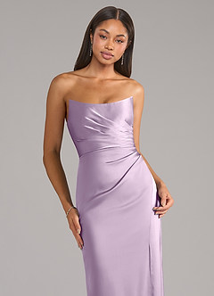 Azazie Marla Bridesmaid Dresses Frosted Lilac Sheath Strapless Stretch Satin Convertible Dress image2