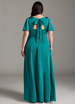 Azazie Kimber Bridesmaid Dresses Teal A-Line Ruched Stretch Satin Dress image8