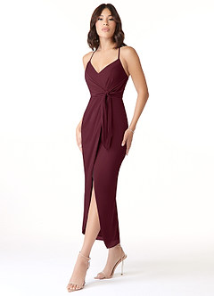 Azazie Ollie Bridesmaid Dresses Cabernet Sheath Ruched Stretch Chiffon Dress image3