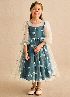 Azazie Elowen Robe Demoiselle D'honneur Fillette Robe Trapèze en Dentelle Encolure en Forme de Cœur Vert Pin image5