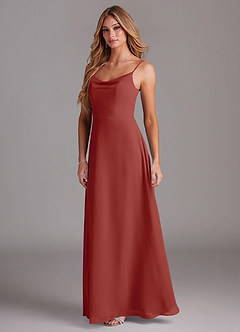 Azazie Daenerys Bridesmaid Dresses Terracotta A-Line Cowl Chiffon Dress image9