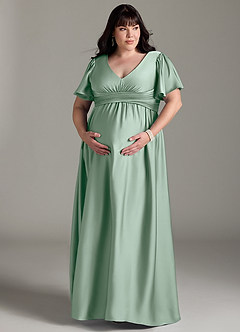 Azazie Verna Maternity Bridesmaid Dresses A-Line Ruched Stretch Satin Floor-Length Dress image13