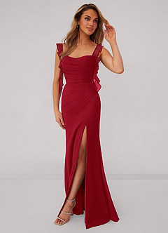 Barbie ♥ Azazie Brautjungfernkleider Meerjungfrau-Linie Korsett Chiffon Kleid Scharlachrot image1