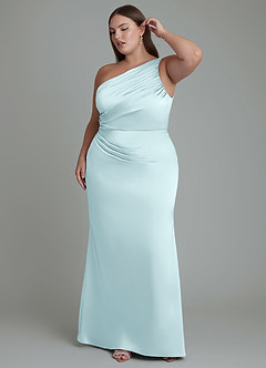 Azazie Akilah Bridesmaid Dresses Cloud Blue Mermaid One Shoulder Stretch Satin Dress image10