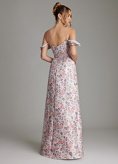 Azazie Adalynn At-home Try On Dresses Gilded Rose A-Line Ruched Brocade Dress image8