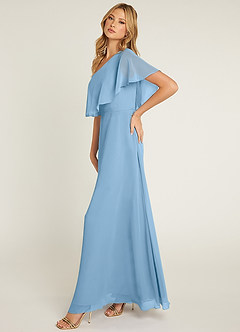 Azazie Lizzy Brautjungfernkleider A-Linie One-Shoulder Chiffon Kleid Stahlblau image4
