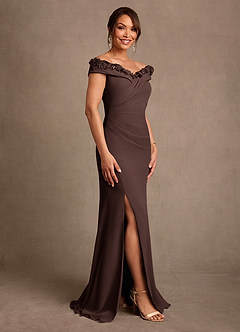 Azazie Jettie Mother of the Bride Dresses Ganache Sheath Pleated Chiffon Dress image2