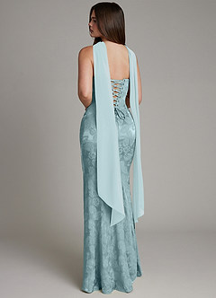 Azazie Electra Bridesmaid Dresses Light Blue Jacquard Mermaid Corset Floral Jacquard Dress image4