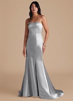 Azazie Aura Brautjungfernkleider Wandelbar Meerjungfrau-Linie Convertible Metallischer Satin Kleid Silber image10