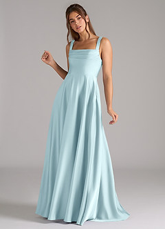 Azazie Shaude Robes de demoiselle d'honneur Robe Trapèze en Satin extensible Plissée Bleu Nuage image5