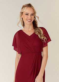 Azazie Waverly Mother of the Bride Dresses Burgundy Sheath Pleated Mesh Dress image5